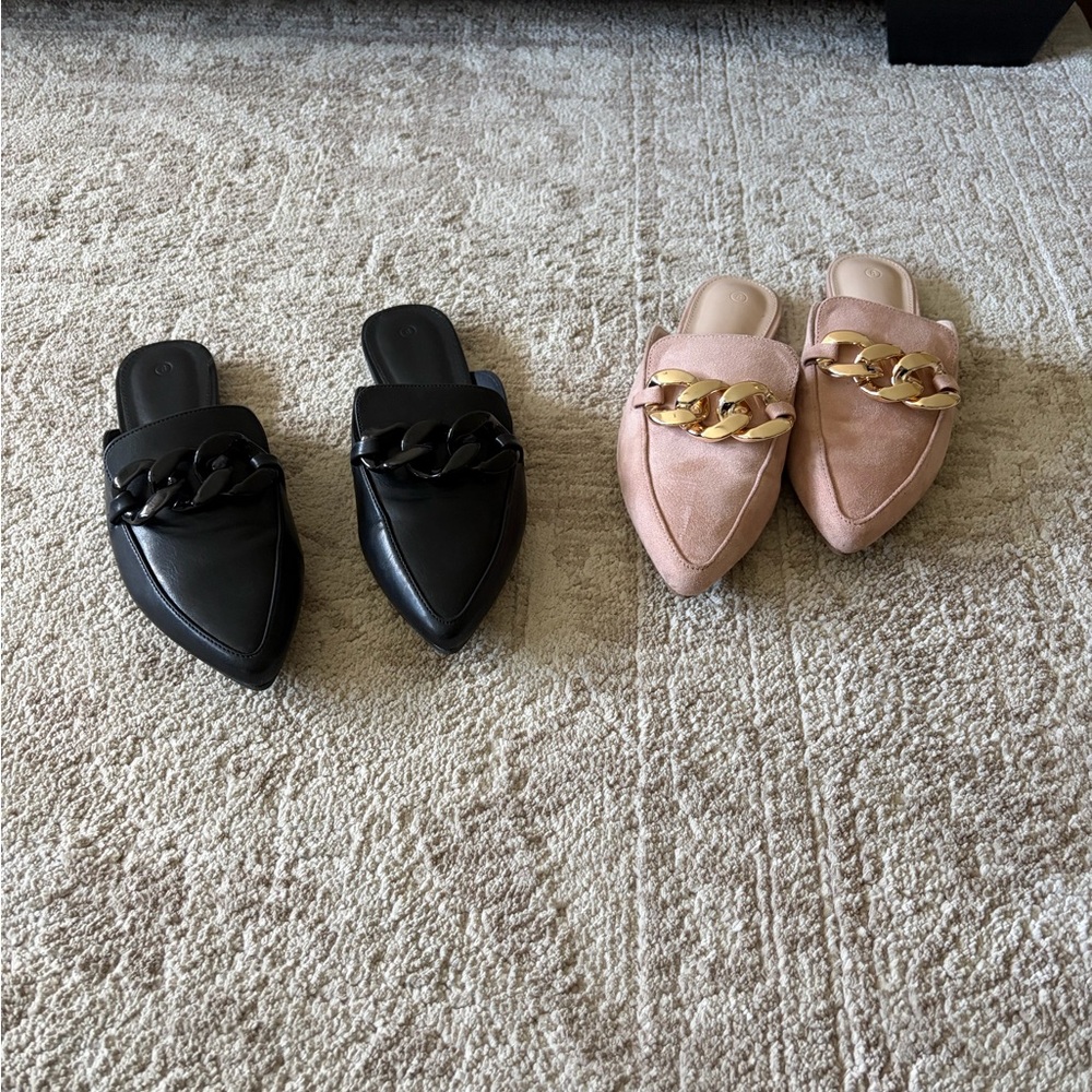 Elegant Black and Pink Chain Mules